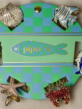 Piper K Set of 6 small Claw Clips Fish Shark Crab Seashell Vacation NEW